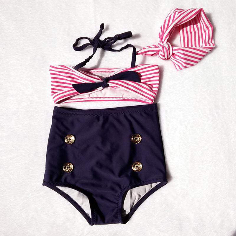 Striped Knotted Halter Top Bikini Set