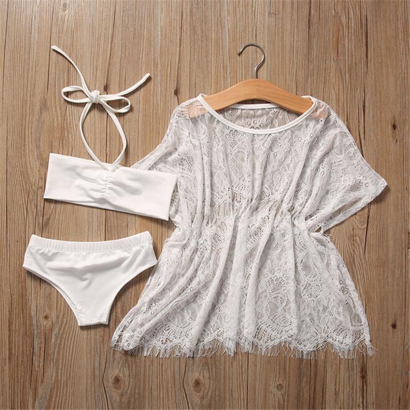 Girls Two Piece Set with Lace Cover Up Set