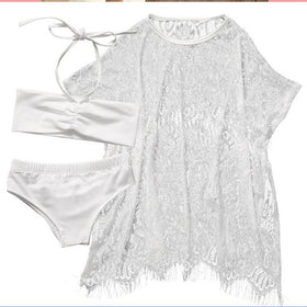 Girls Two Piece Set with Lace Cover Up Set