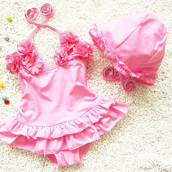 Baby Girl's Siamese Skrit & Sweet Lace Swimwear Set