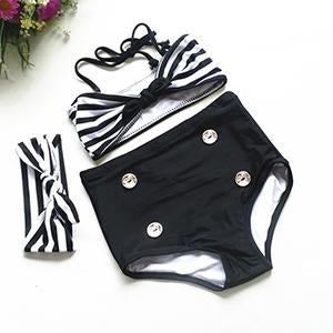 Striped Knotted Halter Top Bikini Set