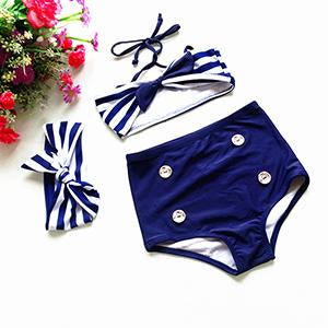 Striped Knotted Halter Top Bikini Set