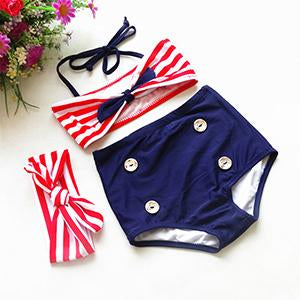 Striped Knotted Halter Top Bikini Set