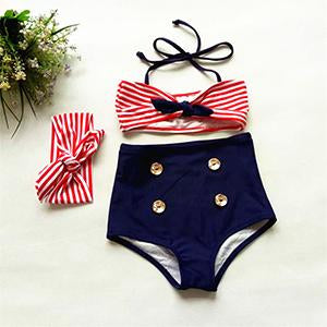Striped Knotted Halter Top Bikini Set