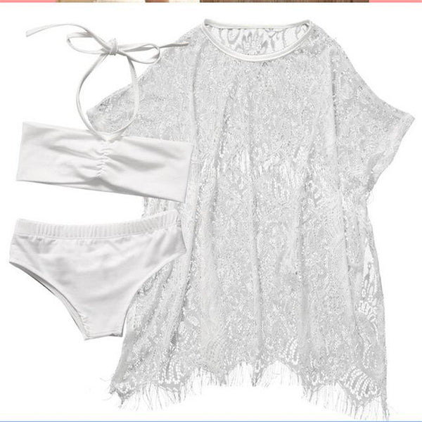 Girls Two Piece Set with Lace Cover Up Set
